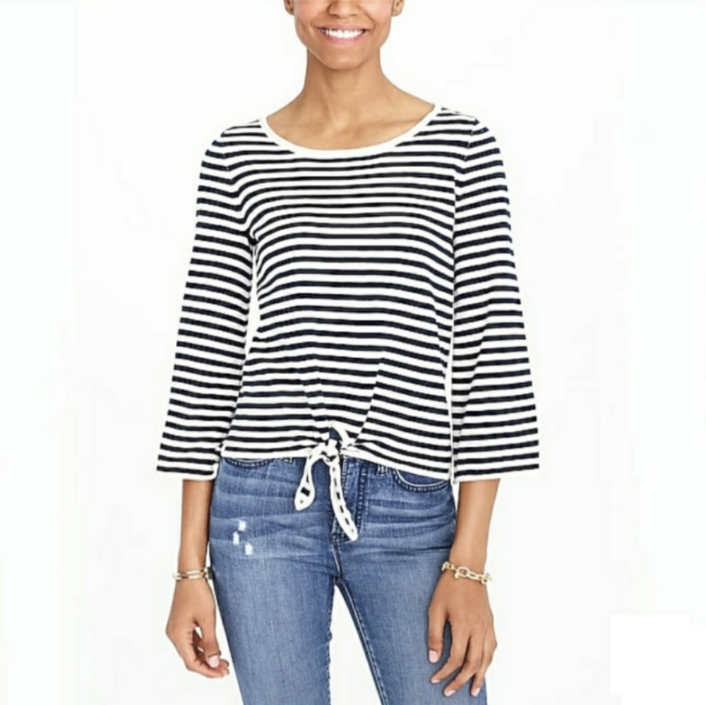 J. CREW Striped Boatneck Blue Tie Flare Sleeves Women's Shirt Sweater Blouse Top